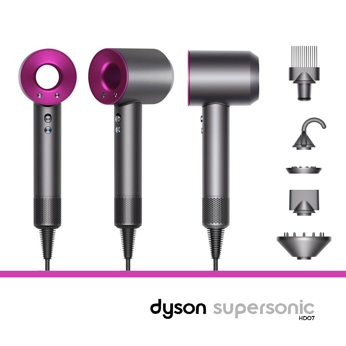 DYSON ASCIUGACAPELLI HD07 SUPERSONIC HAIR DRYER 1600W GRIGIO/FUCSIA RICONDIZIONATO