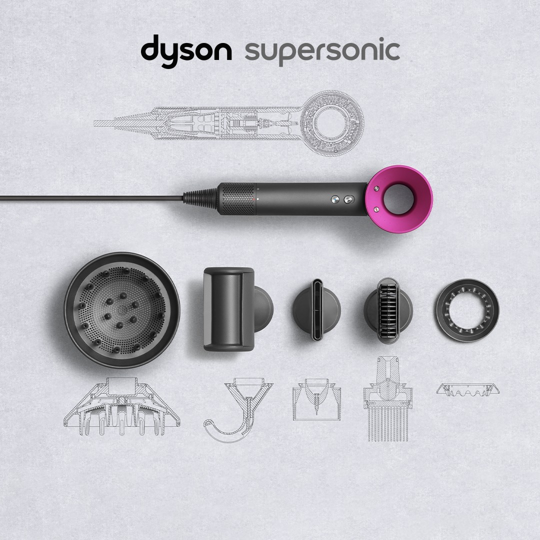 DYSON ASCIUGACAPELLI HD07 SUPERSONIC HAIR DRYER 1600W GRIGIO/FUCSIA RICONDIZIONATO